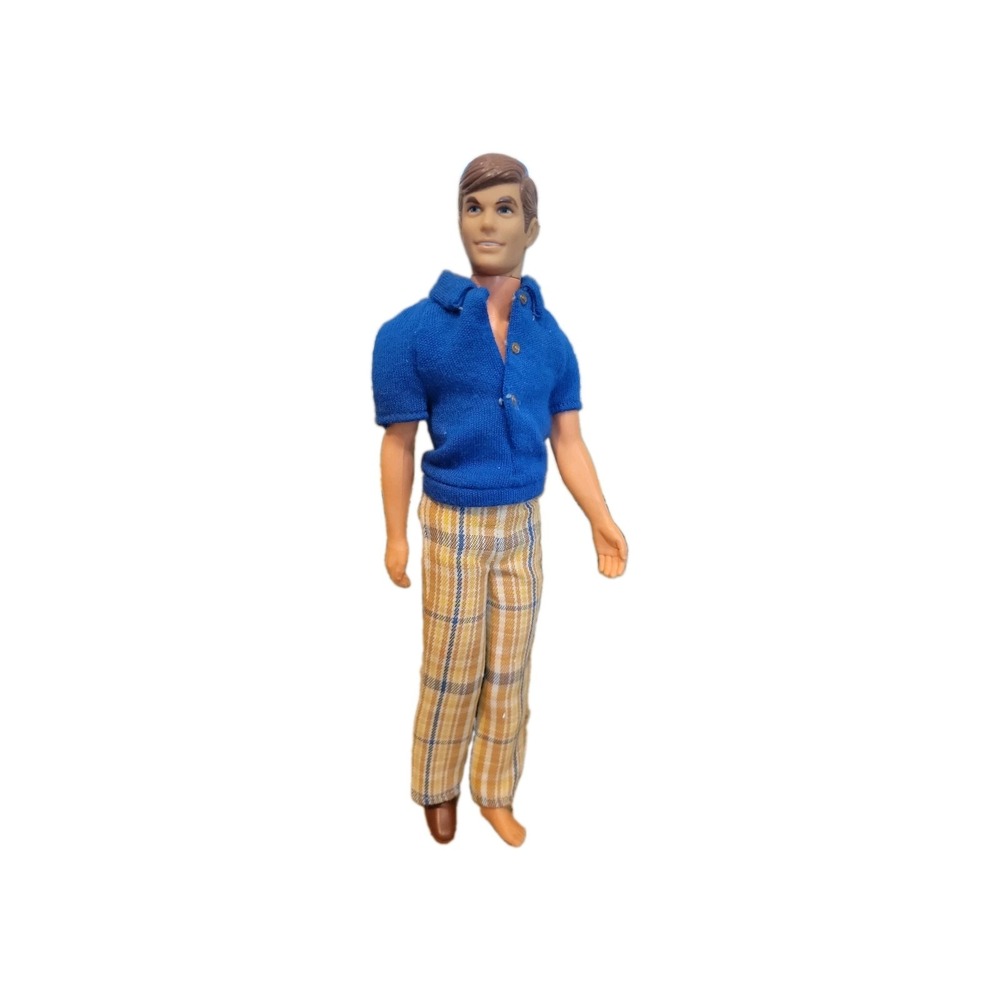 Vintage 1970's Walk Lively Ken Doll Outfit Blue Shirt Plaid Pants